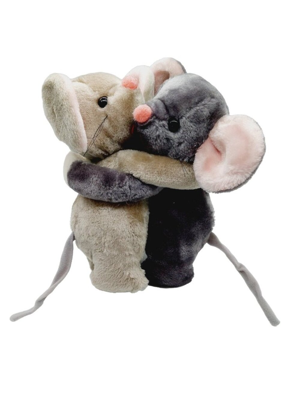 Hugging Mice Gray Tan Stuffed Plush Made In Korea Felt Mouths 12" Read
